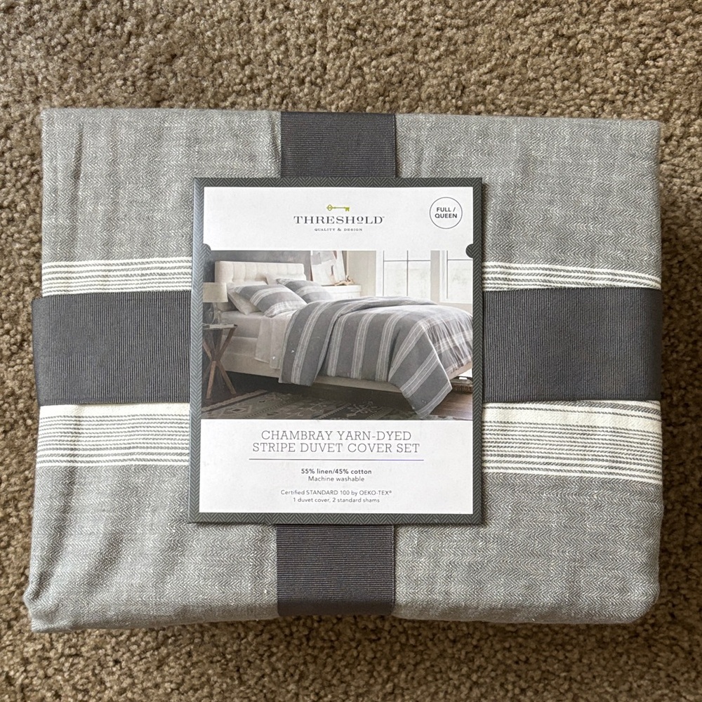 Threshold Chambray Striped Duvet Cover Set - Full/Queen
